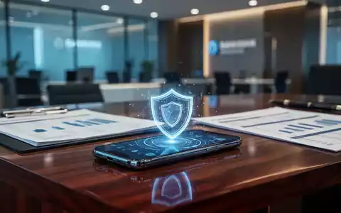 Smartphone mit digitalem Sicherheitssymbol auf einem Schreibtisch, das Banken-Cybersicherheit und rechtliche Haftung darstellt. - Foto: über boerse-global.de
