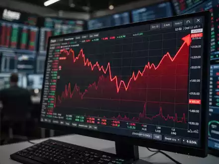 Ein fallender Aktienkurs auf einem digitalen Finanzmonitor in einer Handelsumgebung. - Foto: über boerse-global.de