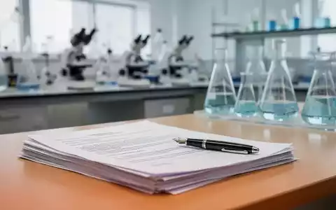Ein Schreibtisch mit juristischen Dokumenten und einem Füllfederhalter vor einem verschwommenen wissenschaftlichen Labor. - Foto: über boerse-global.de