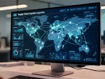 Digitale Datenvisualisierung einer globalen Lieferkette auf einem Monitor in einem modernen Büro. - Foto: über boerse-global.de