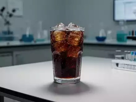 Ein Glas mit einem dunklen Erfrischungsgetränk auf einem Tisch in einer klinisch anmutenden Umgebung. - Foto: über boerse-global.de