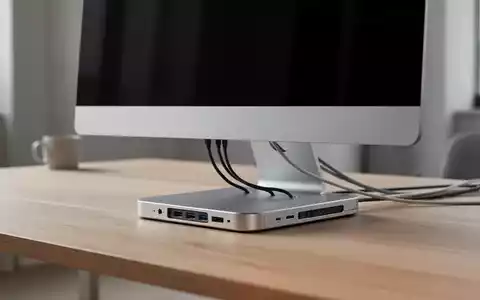 Eleganter Aluminium-Monitorständer-Hub unter einem iMac auf einem professionellen Schreibtisch. - Foto: über boerse-global.de