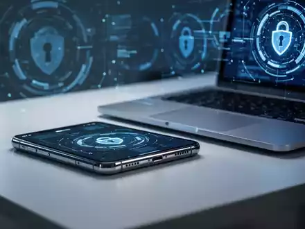 Ein Smartphone und Laptop auf einem Schreibtisch, die moderne mobile und Computer-Cybersicherheitsupdates darstellen. - Foto: über boerse-global.de
