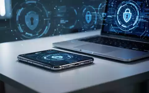 Ein Smartphone und Laptop auf einem Schreibtisch, die moderne mobile und Computer-Cybersicherheitsupdates darstellen. - Foto: über boerse-global.de
