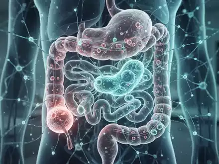Visualisierung der Darm-Hirn-Achse mit leuchtenden mikrobiellen Strukturen und neuronalen Verbindungen. - Foto: über boerse-global.de