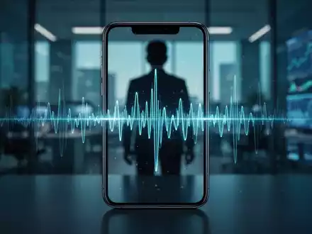 Ein Smartphone zeigt eine digitale Schallwelle, die künstliche Intelligenz und Betrug bei Sprachnachrichten symbolisiert. - Foto: über boerse-global.de