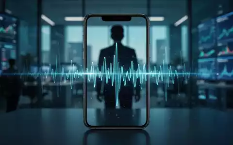 Ein Smartphone zeigt eine digitale Schallwelle, die künstliche Intelligenz und Betrug bei Sprachnachrichten symbolisiert. - Foto: über boerse-global.de