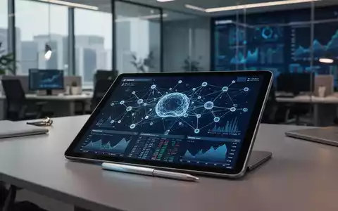 Digitales Tablet mit komplexen Datenvisualisierungen und neuronalen Netzwerken in einer modernen Büroumgebung. - Foto: über boerse-global.de