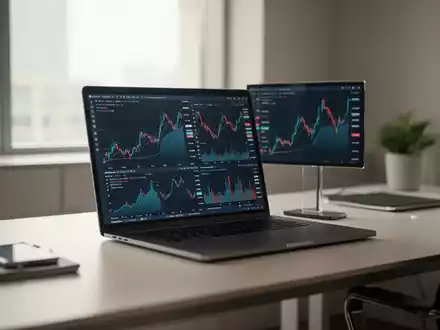 Ein Laptop mit Finanzdiagrammen auf einem modernen Schreibtisch für Unternehmensdokumentation. - Foto: über boerse-global.de