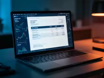 Ein moderner, in gedimmtes Licht getauchter Schreibtisch mit Laptop, der auf Betrugsrisiken durch Online-Rechnungen hindeutet. - Foto: über boerse-global.de