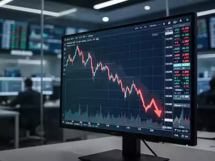 Ein fallender Aktienkurs-Graph auf einem Monitor, der einen deutlichen Abwärtstrend darstellt. - Foto: über boerse-global.de