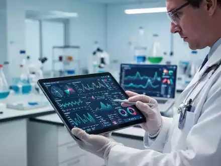 Medizinische Fachkraft analysiert Gesundheitsdaten auf einem Tablet in einer modernen, klinischen Umgebung. - Foto: über boerse-global.de