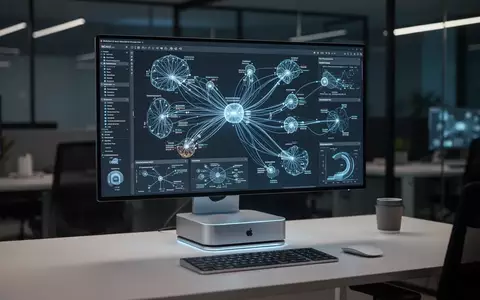 Hochwertige Mac Studio Workstation mit komplexem neuronalen Netzwerkinterface in einem modernen Büro. - Foto: über boerse-global.de