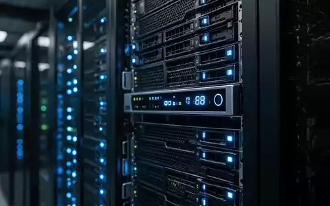 Nahaufnahme von Server-Rack-Hardware mit blauen Statusleuchten in einem dunklen Rechenzentrum. - Foto: über boerse-global.de
