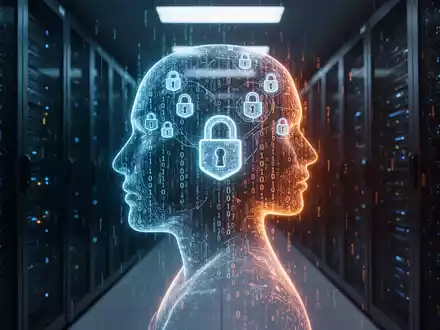 Digitale Silhouette eines menschlichen Kopfes mit Sicherheitssymbolen als Symbol für Identitätsmissbrauch in der IT. - Foto: über boerse-global.de