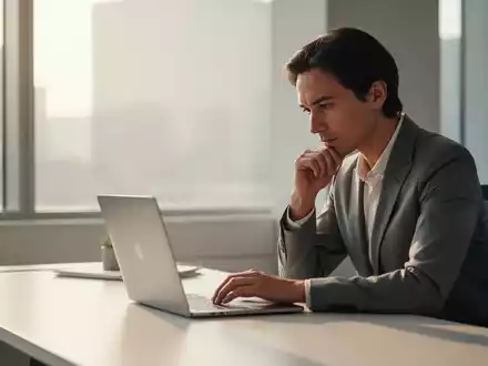 Eine fokussierte Person arbeitet an einem minimalistischen Schreibtisch in einem hellen, modernen Büro. - Foto: über boerse-global.de