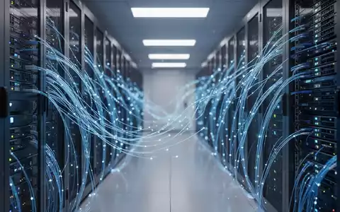 Moderner Serverraum mit blauen Leuchten, die fortschrittliche KI-Entwicklung darstellen. - Foto: über boerse-global.de