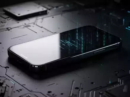 Modernes Smartphone auf einem dunklen Technik-Tisch mit subtilen digitalen Reflexionen. - Foto: über boerse-global.de