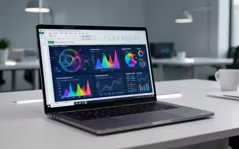 Ein Laptop-Bildschirm zeigt KI-generierte Excel-Datenvisualisierungen und Diagramme in einem modernen Büro. - Foto: über boerse-global.de
