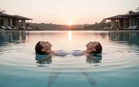 Eine Person entspannt beim Floating auf einer ruhigen Wasseroberfläche bei Sonnenaufgang. - Foto: über boerse-global.de