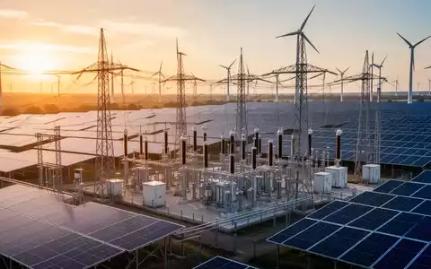 Moderne Energieinfrastruktur mit Windkraftanlagen und Solarpark im Sonnenlicht. - Foto: über boerse-global.de