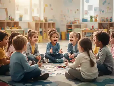Kinder in einem Workshop in einer Kindertagesstätte, die spielerisch ihre Selbstbehauptung und Resilienz trainieren. - Foto: über boerse-global.de