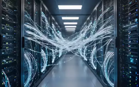 Hightech-Serverraum mit leuchtenden Glasfaserkabeln, die künstliche Intelligenz und digitale Infrastruktur darstellen. - Foto: über boerse-global.de