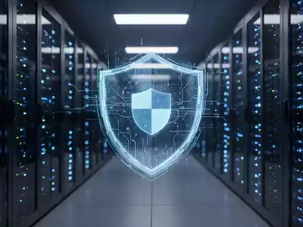 Modernes Serverraum-Ambiente mit digitalem Schutzschild-Symbol als Metapher für Cybersicherheit und Compliance. - Foto: über boerse-global.de