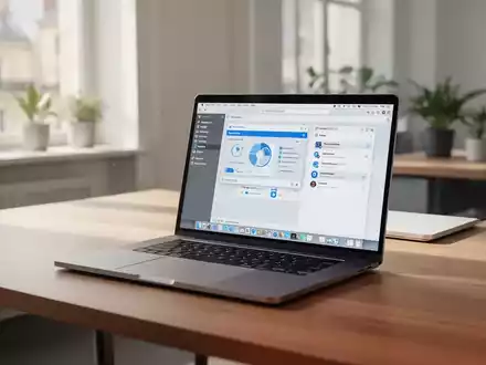 Moderner Arbeitsplatz mit Laptop, auf dem eine Open-Source-Bürosoftware in einem hellen, professionellen Büro zu sehen ist. - Foto: über boerse-global.de
