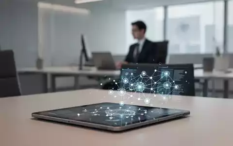 Modernes Bürointerieur mit einem Tablet, das Datenvisualisierung zeigt, symbolisiert KI in deutschen Verwaltungsverfahren. - Foto: über boerse-global.de