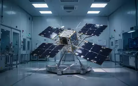 Ein Satellitenmodell in einem modernen Reinraum für Raumfahrttechnologie. - Foto: über boerse-global.de