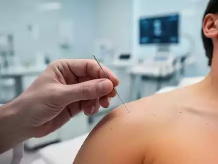 Eine Akupunkturnadel wird während einer professionellen Schmerztherapie-Behandlung präzise angesetzt. - Foto: über boerse-global.de