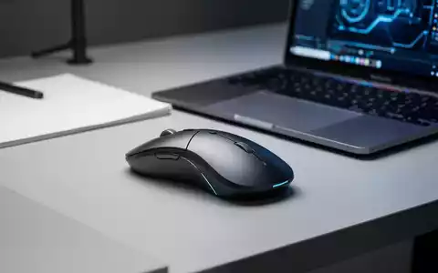 Eine ergonomische, kabellose Computermaus auf einem modernen Schreibtisch neben einem Laptop. - Foto: über boerse-global.de
