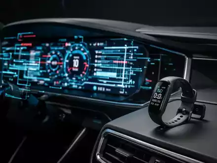 Ein modernes Autocockpit und ein Fitness-Tracker, die die Verbindung zwischen vernetzter Mobilität und sensiblen Daten verdeutlichen. - Foto: über boerse-global.de