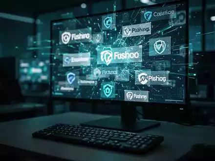 Digitale Benutzeroberfläche mit abstrakten Unternehmenslogos und Datenströmen als Symbol für Phishing-Täuschung. - Foto: über boerse-global.de