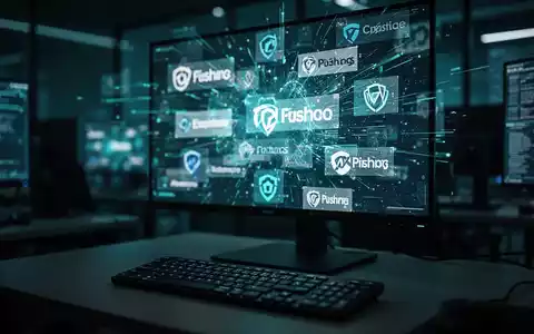Digitale Benutzeroberfläche mit abstrakten Unternehmenslogos und Datenströmen als Symbol für Phishing-Täuschung. - Foto: über boerse-global.de