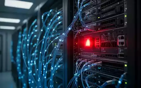 Glühende Server-Racks in einem dunklen Rechenzentrum mit einer einzelnen Warnleuchte, die Risiken der künstlichen Intelligenz symbolisiert. - Foto: über boerse-global.de