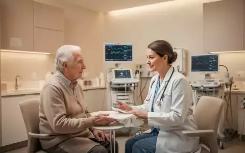 Eine medizinische Fachkraft im Gespräch mit einem älteren Patienten in einer hellen, modernen Klinik. - Foto: über boerse-global.de