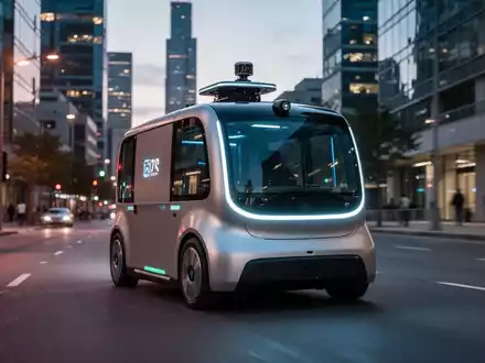 Ein autonomes Logistikfahrzeug für die Paketzustellung fährt auf einer modernen Stadtstraße. - Foto: über boerse-global.de