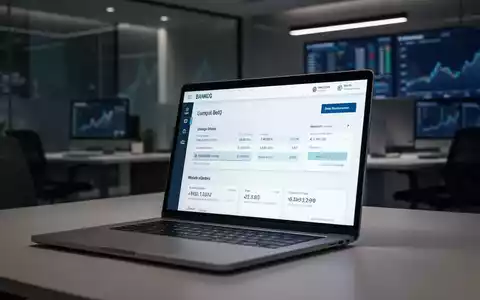 Modernes Laptop mit Bankenoberfläche in professionellem Büro. - Foto: über boerse-global.de