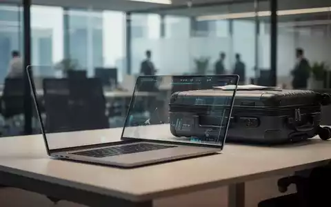 Laptop und Reisegepäck auf einem Büroschreibtisch als Symbol für die Vereinbarkeit von Karriere und Urlaub. - Foto: über boerse-global.de