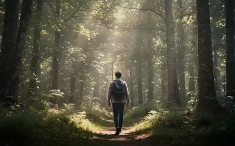 Eine Person spaziert durch einen sonnendurchfluteten Wald, um die psychologischen Effekte der Natur zu verdeutlichen. - Foto: über boerse-global.de