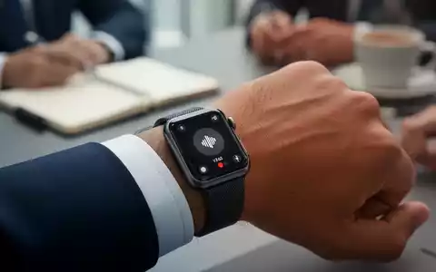 Nahaufnahme einer Apple Watch mit Audioaufnahme-Oberfläche während eines Geschäftstreffens. - Foto: über boerse-global.de