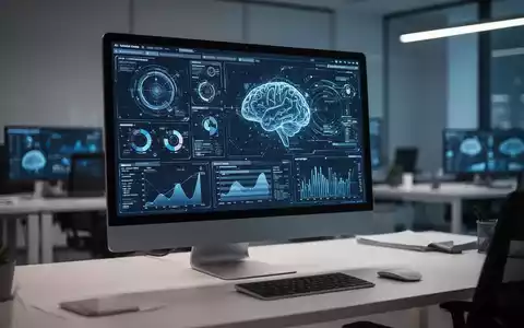 Ein moderner Arbeitsplatz mit einem Desktop-Monitor, der komplexe KI-Schnittstellen und Datenvisualisierungen anzeigt. - Foto: über boerse-global.de