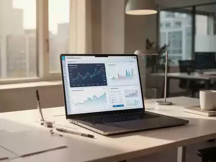 Moderner Arbeitsplatz mit Laptop und digitalen Finanzdaten auf einem Bildschirm als Symbol für digitale Geschäftsmodelle. - Foto: über boerse-global.de