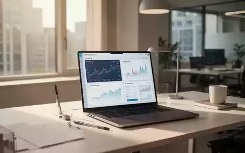 Moderner Arbeitsplatz mit Laptop und digitalen Finanzdaten auf einem Bildschirm als Symbol für digitale Geschäftsmodelle. - Foto: über boerse-global.de