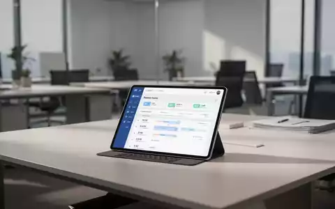 Digitales Tablet mit Zeiterfassungs-App auf einem modernen Büroschreibtisch zur Visualisierung der Arbeitszeitdokumentation. - Foto: über boerse-global.de
