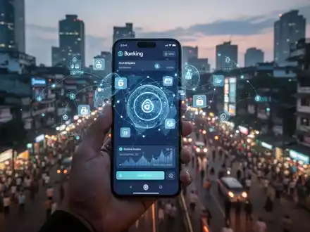 Eine Hand hält ein Smartphone mit digitalem Zahlungsinterface vor unscharfer Stadtkulisse. - Foto: über boerse-global.de