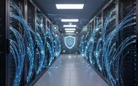 Hochtechnologischer Serverraum mit leuchtenden Glasfaserkabeln, die digitale Infrastruktur und KI-Sicherheit darstellen. - Foto: über boerse-global.de