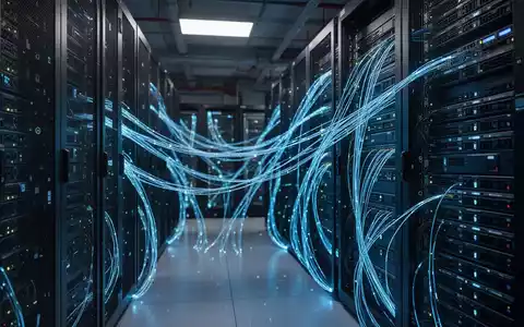 Moderne Serverräume in einem Rechenzentrum mit leuchtenden Glasfaserkabeln symbolisieren Cybersicherheit und IT-Infrastruktur. - Foto: über boerse-global.de